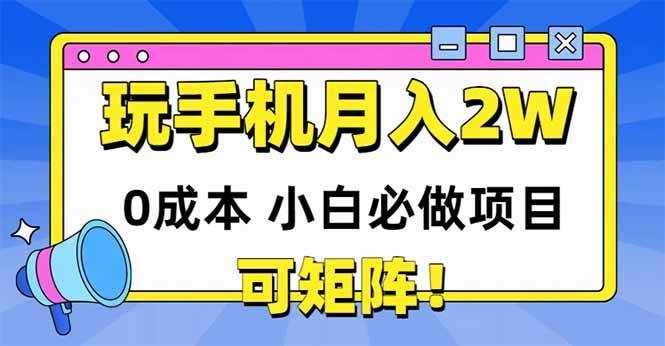 (5.26)玩玩手机月入20000+，0成本小白必做项目，可矩阵
