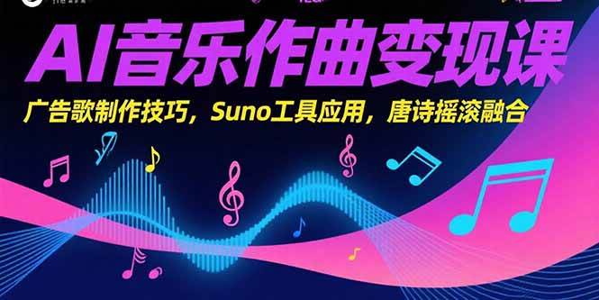 (7.13)AI音乐作曲变现课，广告歌制作技巧，Suno工具应用，唐诗摇滚融合