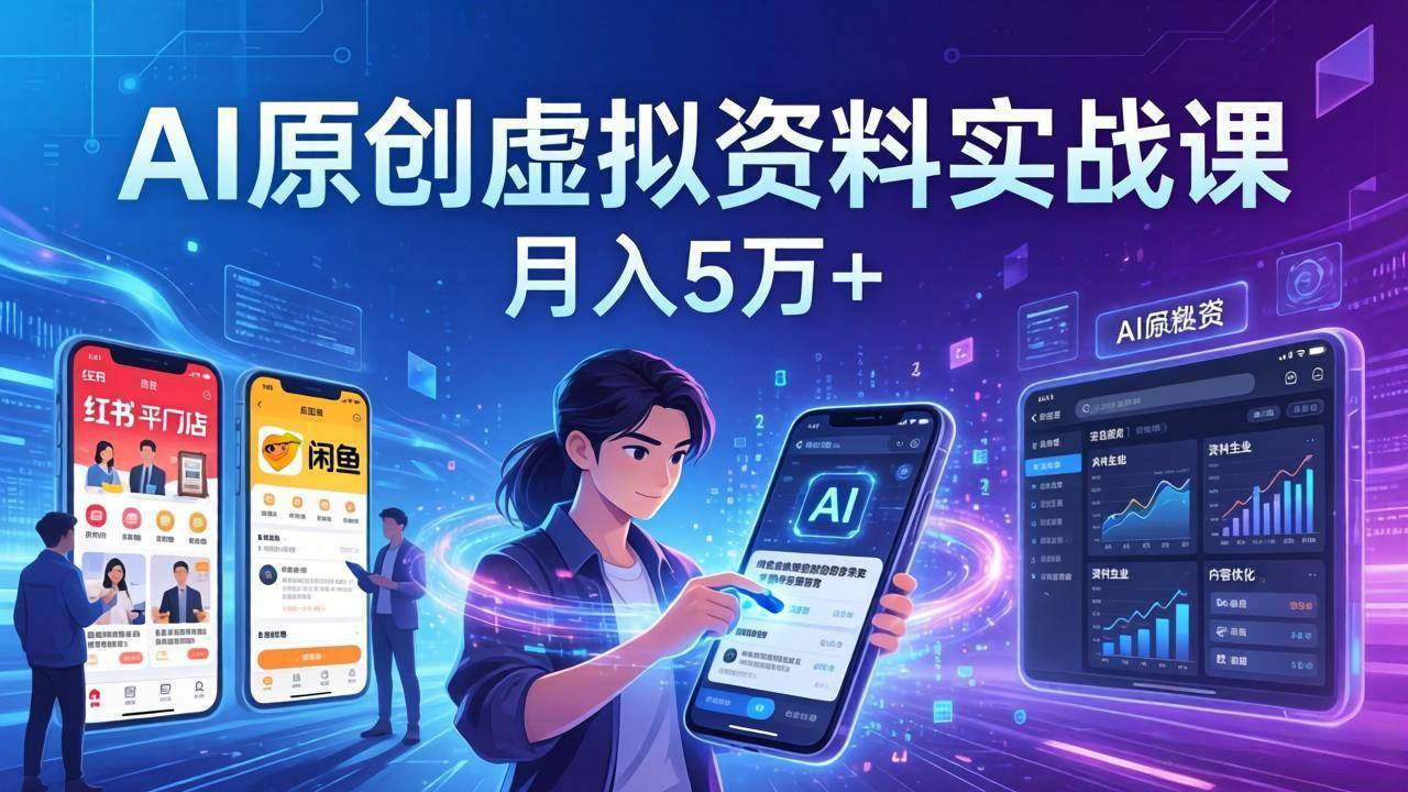 (3.16)AI原创虚拟资料实战课：2026新机会，小红书咸鱼开店，普通人用AI轻松变现，月入5万+