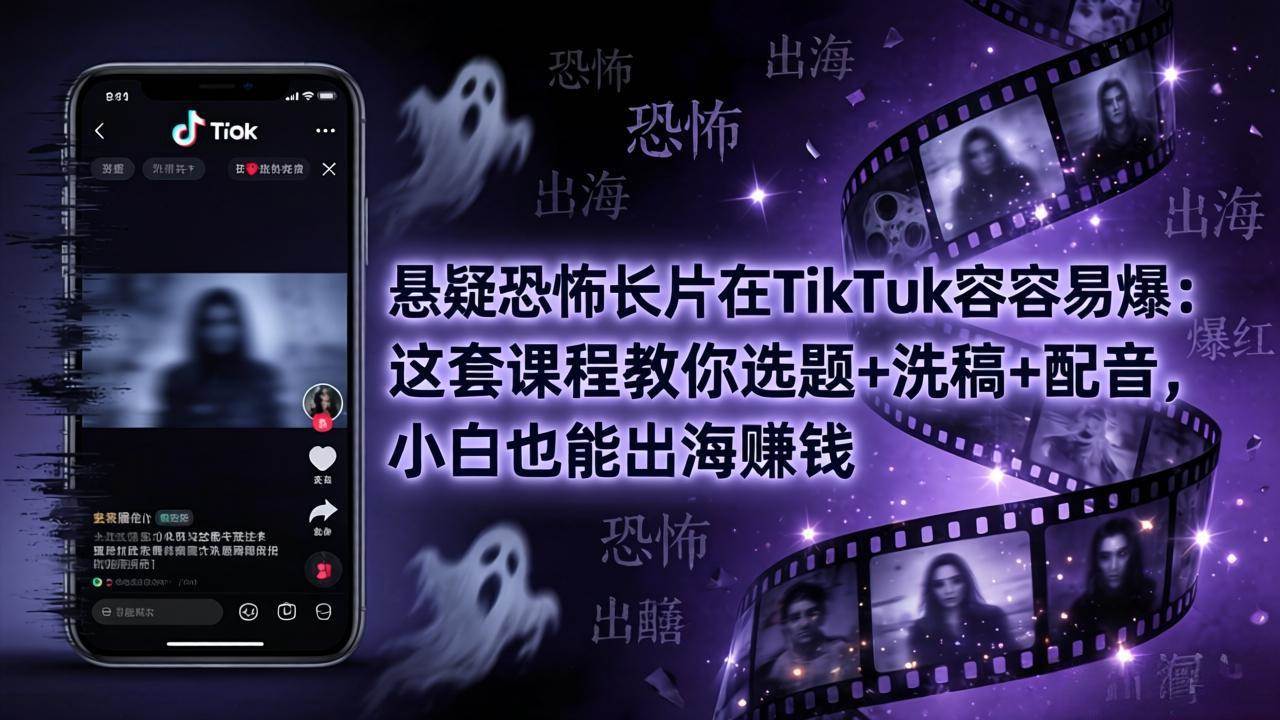 (4.28)悬疑恐怖长片在TikTok最容易爆：这套课程教你选题+洗稿+配音，小白也能出海赚钱