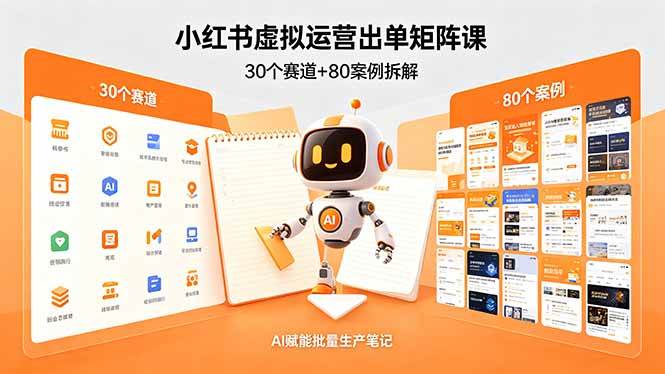 (5.7)小红书虚拟运营出单矩阵课：30个赛道+80案例拆解，AI赋能批量生产笔记